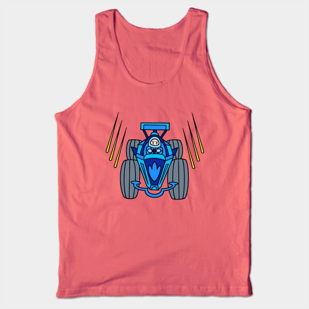 Car racing with cartoon chibi in blue color Tank Top by Andrew Hau